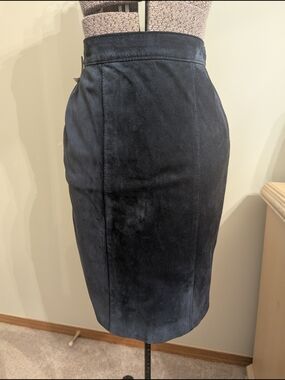 Classic Navy Suede Pencil Skirt